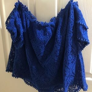 royal blue off shoulder laced blouse